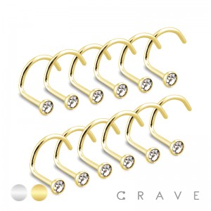 100PCS OF 316L SURGICAL STEEL NOSE SCREW FISH HOOK WITH PRESS FIT GEM